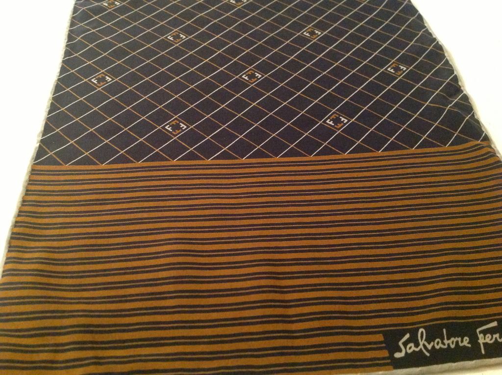 Vintage Salvatore Ferragamo Scarf 11" by 44" Silk Black, Brown and Gray Vintage Salvatore Ferragamo Scarf 11" by 44" Silk Black, Brown and Gray