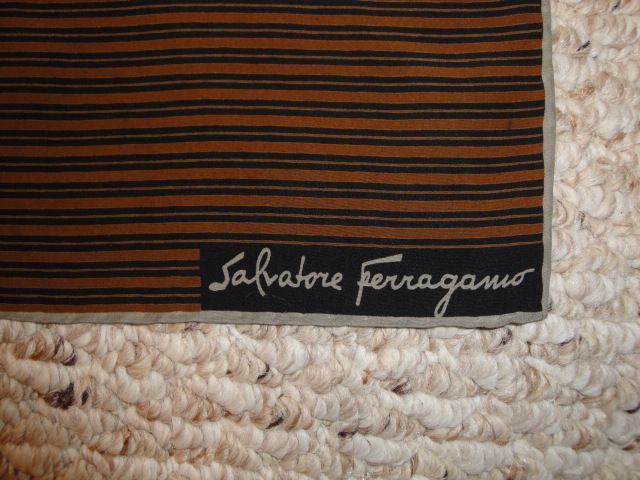 Vintage Salvatore Ferragamo Scarf 11" by 44" Silk Black, Brown and Gray Vintage Salvatore Ferragamo Scarf 11" by 44" Silk Black, Brown and Gray