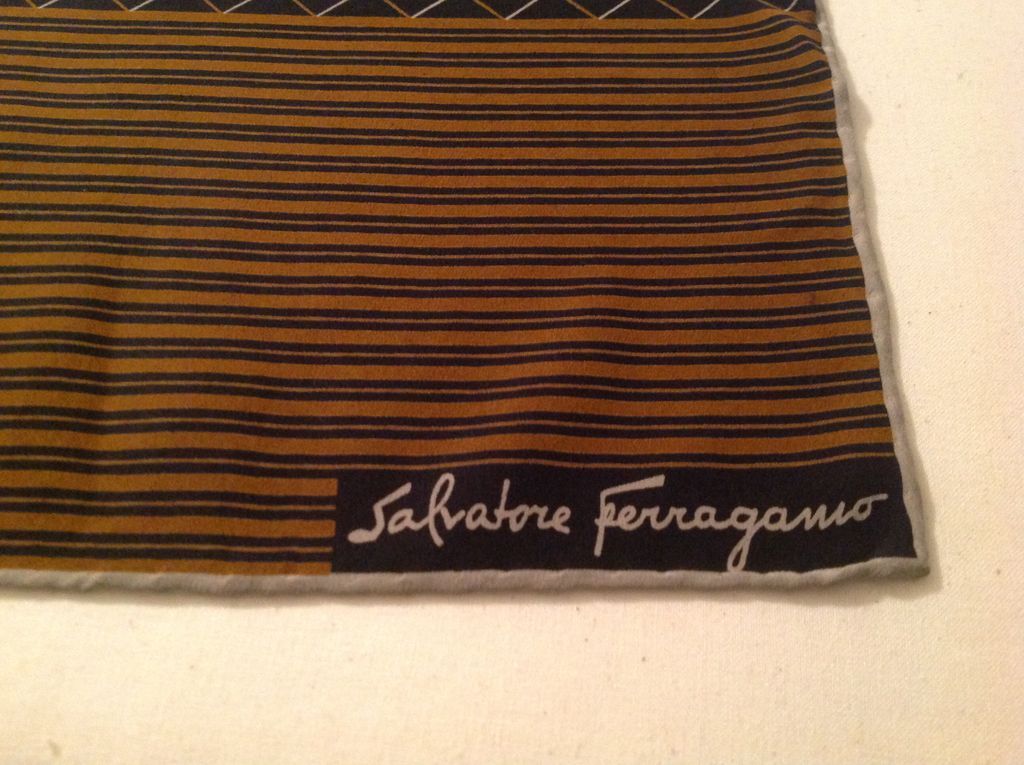 Vintage Salvatore Ferragamo Scarf 11" by 44" Silk Black, Brown and Gray Vintage Salvatore Ferragamo Scarf 11" by 44" Silk Black, Brown and Gray