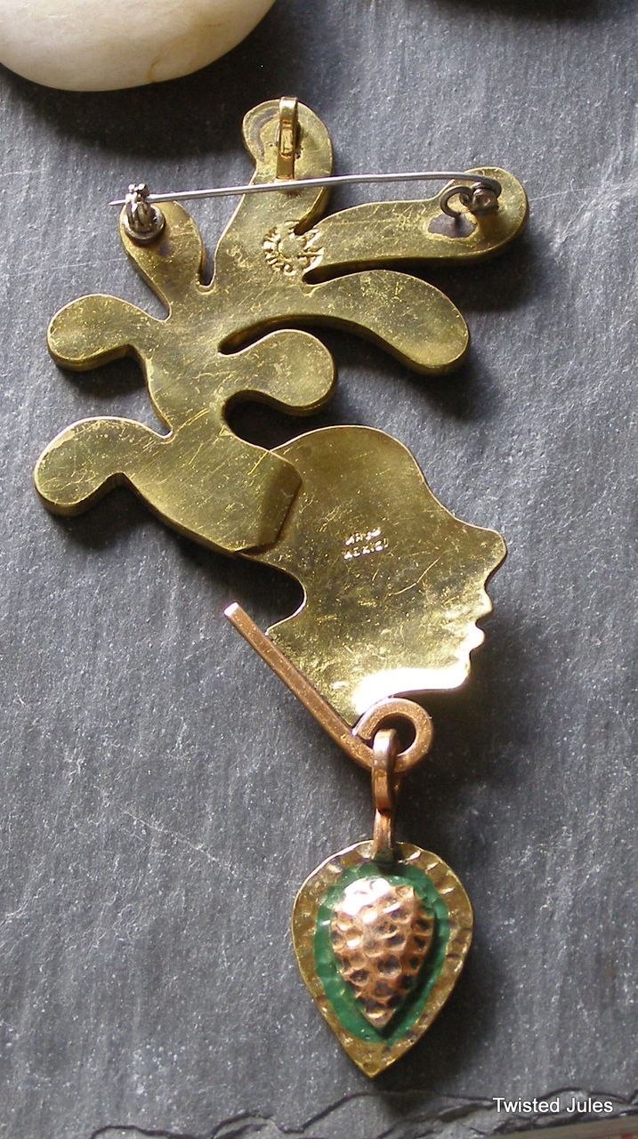Maya Mexico Copper Brass Face Brooch Pendant Maya Mexico Copper Brass Face Brooch Pendant