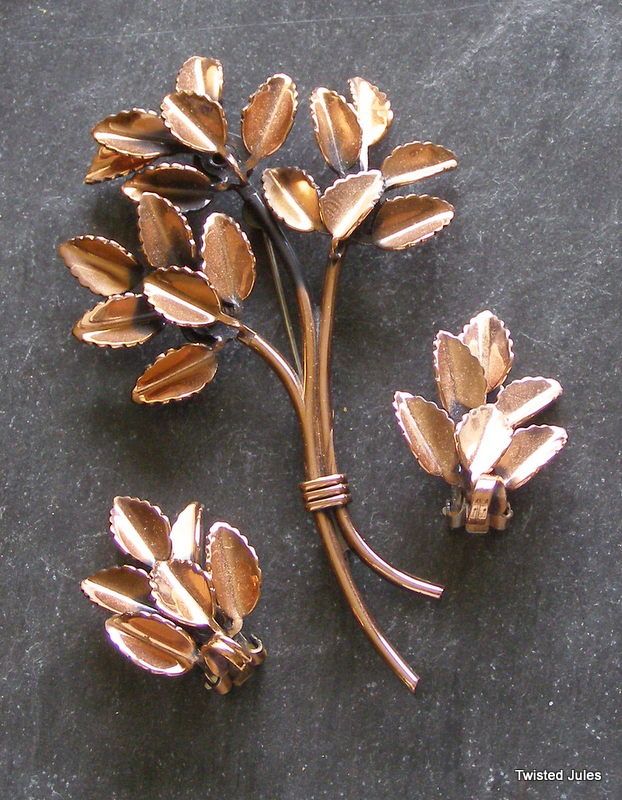 Mint Vintage Copper Renoir leaf brooch and earrings Mint Vintage Copper Renoir leaf brooch and earrings