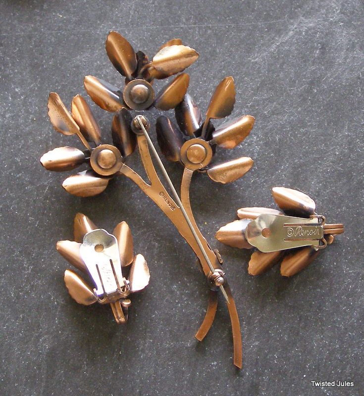 Mint Vintage Copper Renoir leaf brooch and earrings Mint Vintage Copper Renoir leaf brooch and earrings