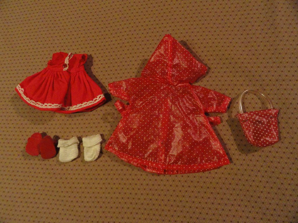 Vogue Ginny Red Dress & Raincoat Outfit 1957 - mid 1960s Vogue Ginny Red Dress & Raincoat Outfit 1957 - mid 1960s