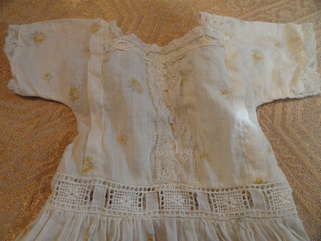 Late 1800's Yellow Rose Bud Drop Waist Doll Dress Late 1800's Yellow Rose Bud Drop Waist Doll Dress