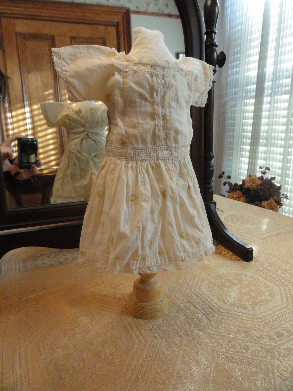 Late 1800's Yellow Rose Bud Drop Waist Doll Dress Late 1800's Yellow Rose Bud Drop Waist Doll Dress