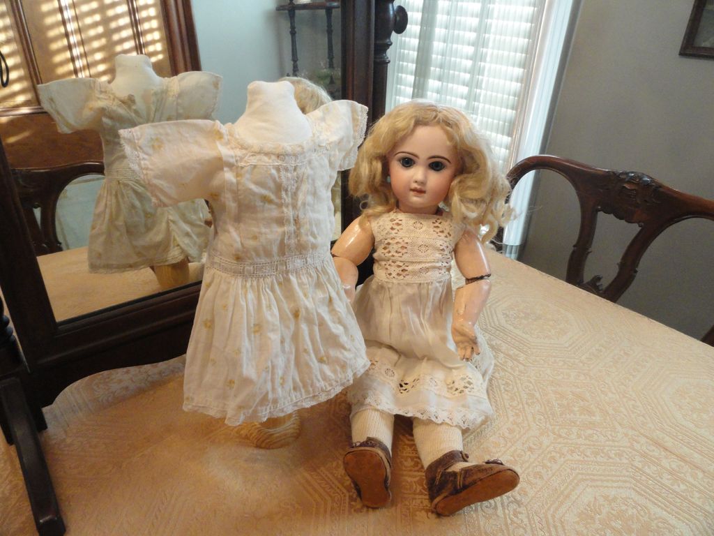 Late 1800's Yellow Rose Bud Drop Waist Doll Dress Late 1800's Yellow Rose Bud Drop Waist Doll Dress