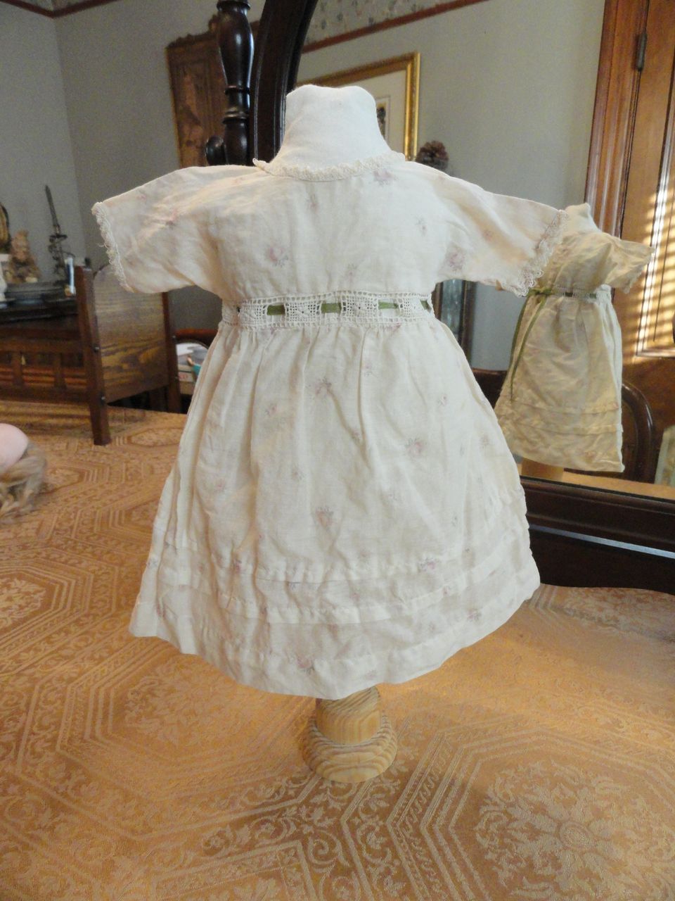 Late 1800's Pink Rose Bud Empire Waist Doll Dress Late 1800's Pink Rose Bud Empire Waist Doll Dress
