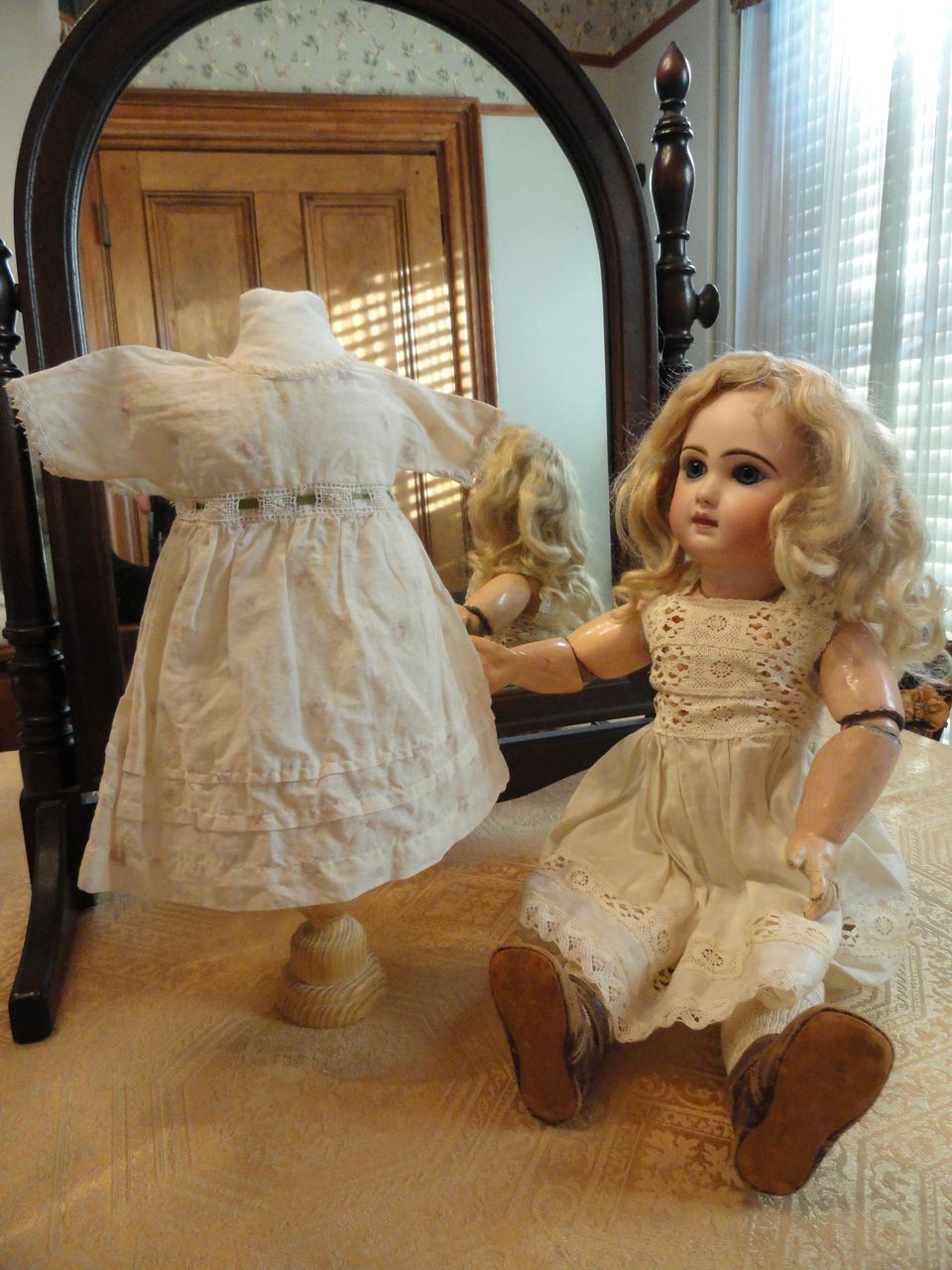 Late 1800's Pink Rose Bud Empire Waist Doll Dress Late 1800's Pink Rose Bud Empire Waist Doll Dress