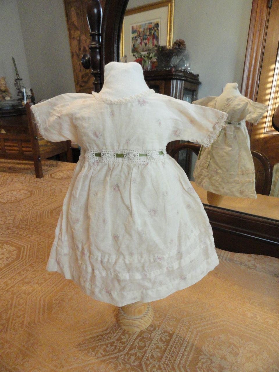 Late 1800's Pink Rose Bud Empire Waist Doll Dress Late 1800's Pink Rose Bud Empire Waist Doll Dress