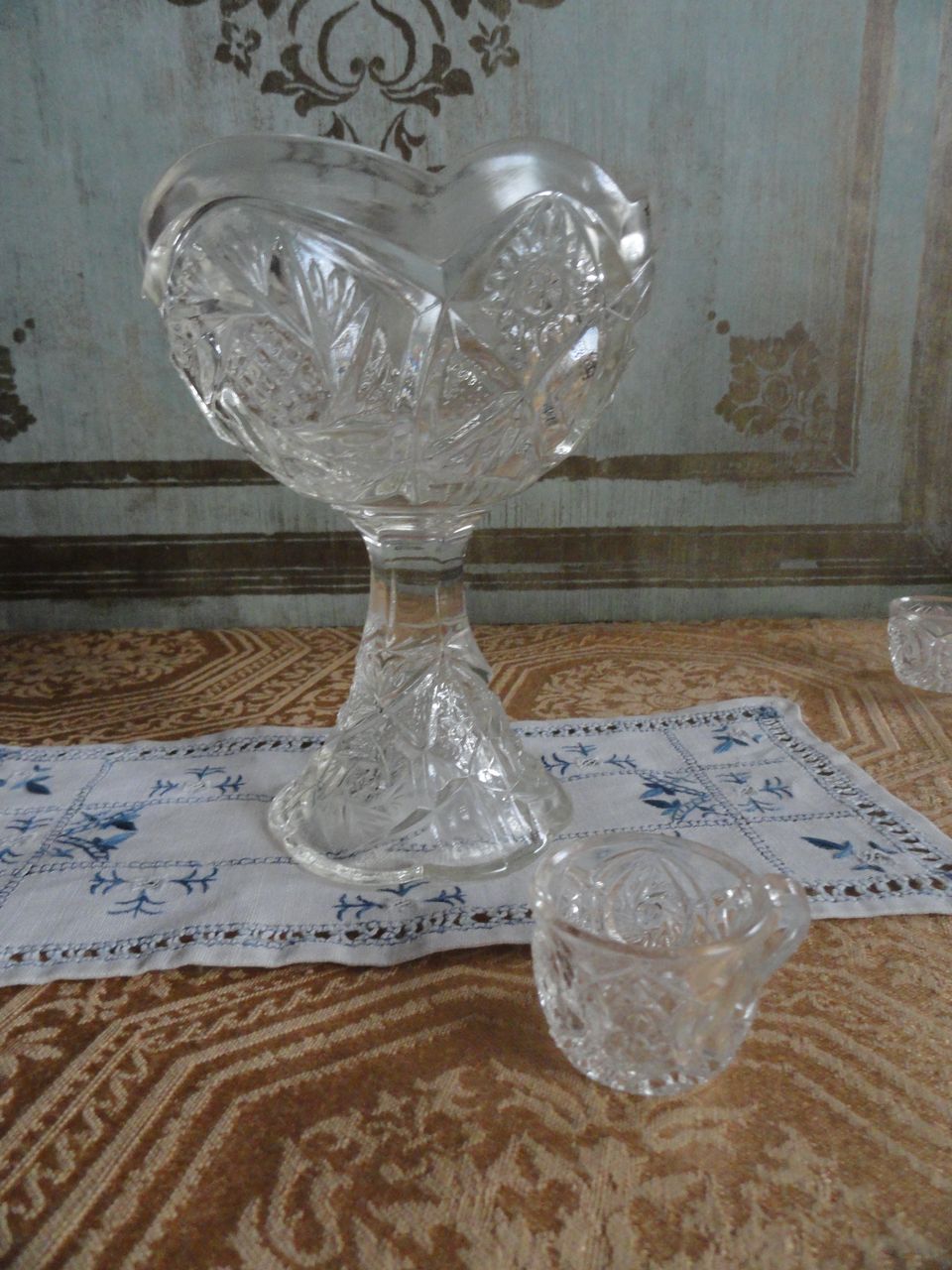Hard to Find Pressed Glass Footed Punch Bowl and Cups Hard to Find Pressed Glass Footed Punch Bowl and Cups