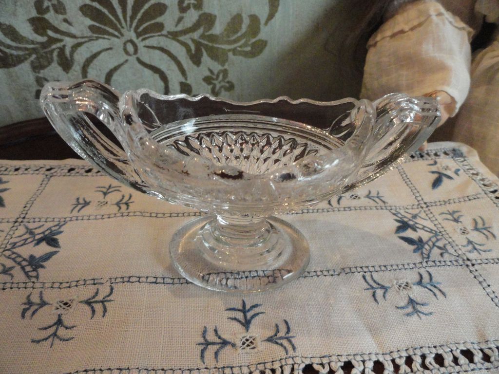 Pressed Glass Footed Bowl with Handles Pressed Glass Footed Bowl with Handles
