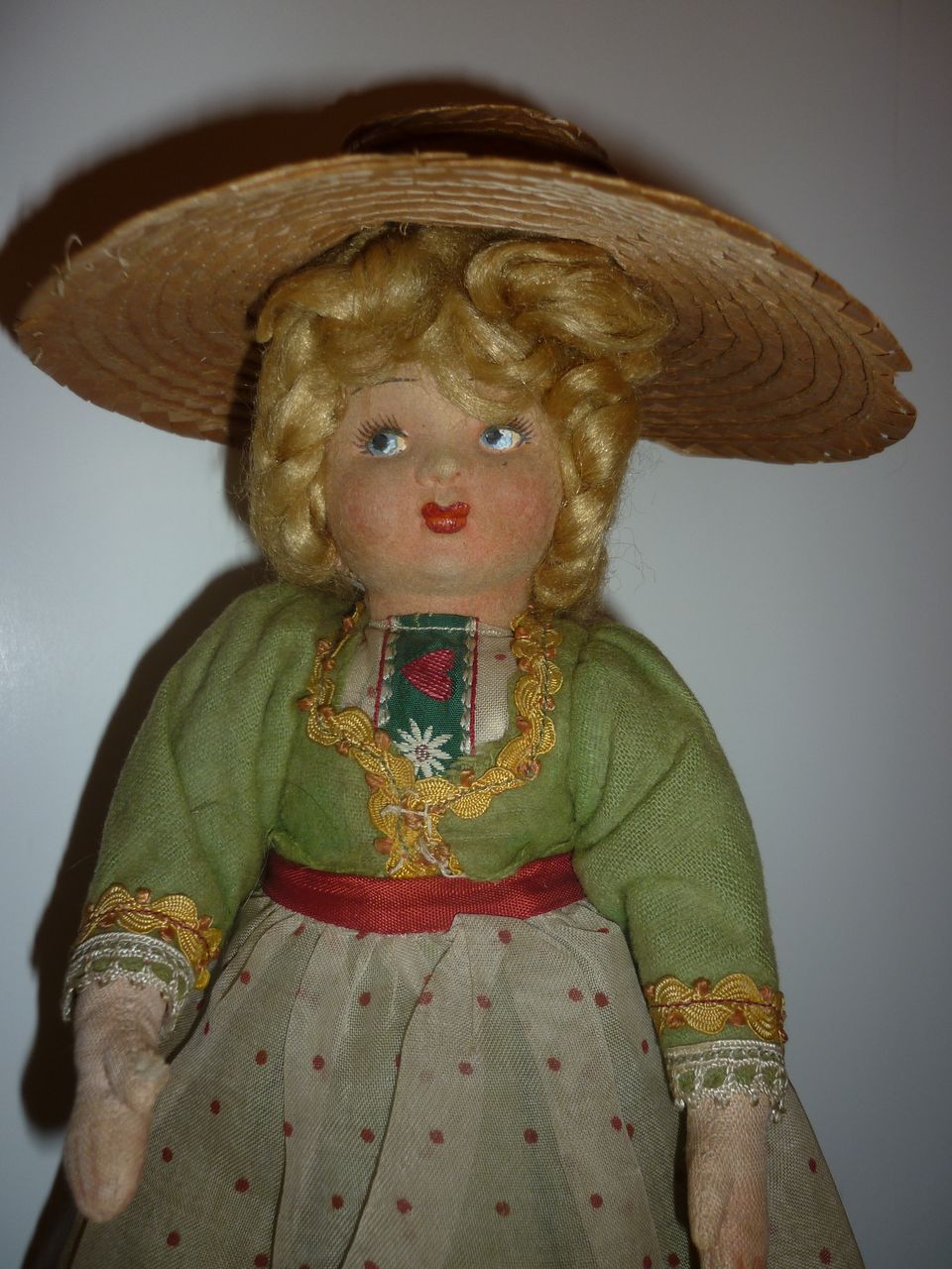 Vintage 11" Cloth Doll-All Original Clothing, Shoes-Straw Hat Vintage 11" Cloth Doll-All Original Clothing, Shoes-Straw Hat