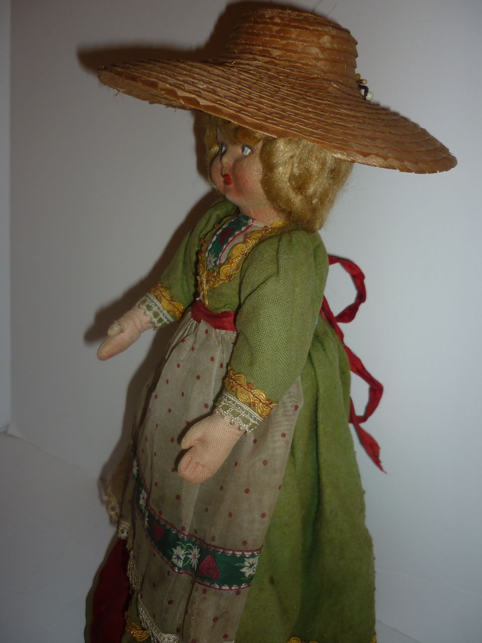 Vintage 11" Cloth Doll-All Original Clothing, Shoes-Straw Hat Vintage 11" Cloth Doll-All Original Clothing, Shoes-Straw Hat