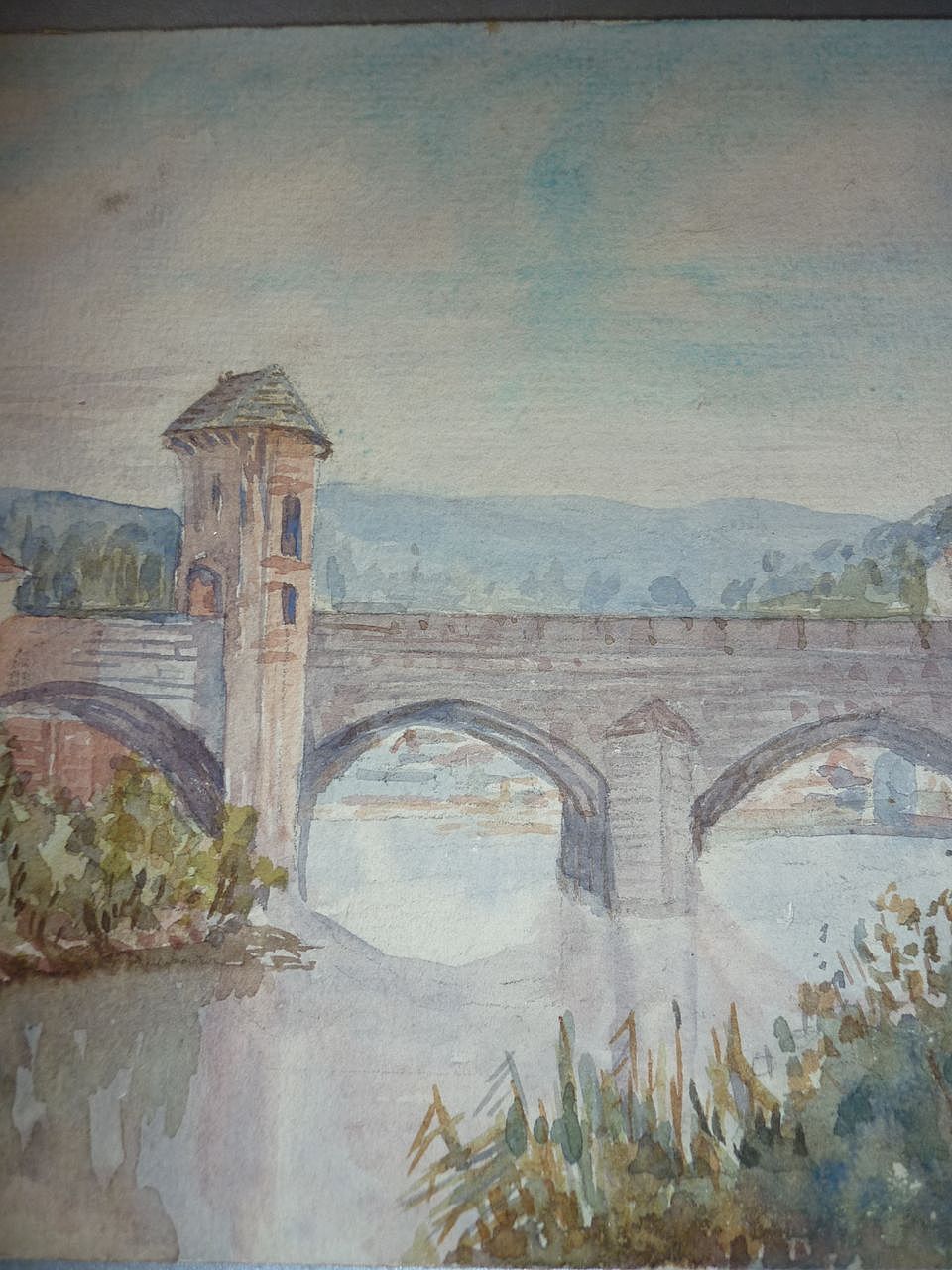 English Watercolour - Bridge Landscape -Signed - Faced With Whatman Handmade Paper -Late 1800's English Watercolour - Bridge Landscape -Signed - Faced With Whatman Handmade Paper -Late 1800's