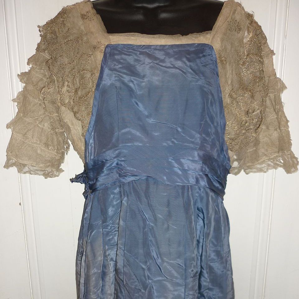 Edwardian Dress for a Lady -Blue-Metallic Lace-Needs Some TLC Edwardian Dress for a Lady -Blue-Metallic Lace-Needs Some TLC