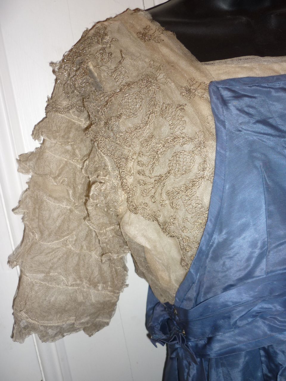 Edwardian Dress for a Lady -Blue-Metallic Lace-Needs Some TLC Edwardian Dress for a Lady -Blue-Metallic Lace-Needs Some TLC