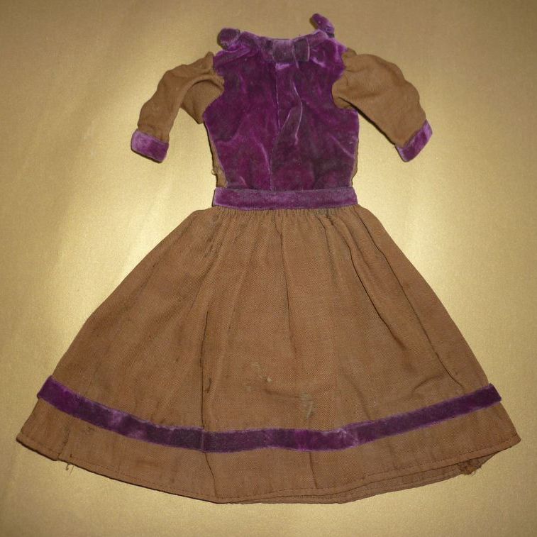 Antique Doll Dress -Wool and Velvet~ Shoe Buttons & Bow Accents Antique Doll Dress -Wool and Velvet~ Shoe Buttons & Bow Accents