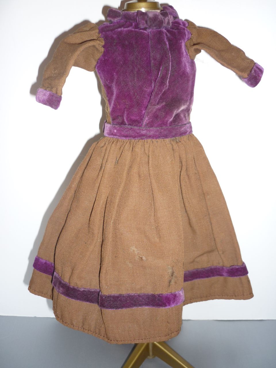 Antique Doll Dress -Wool and Velvet~ Shoe Buttons & Bow Accents Antique Doll Dress -Wool and Velvet~ Shoe Buttons & Bow Accents