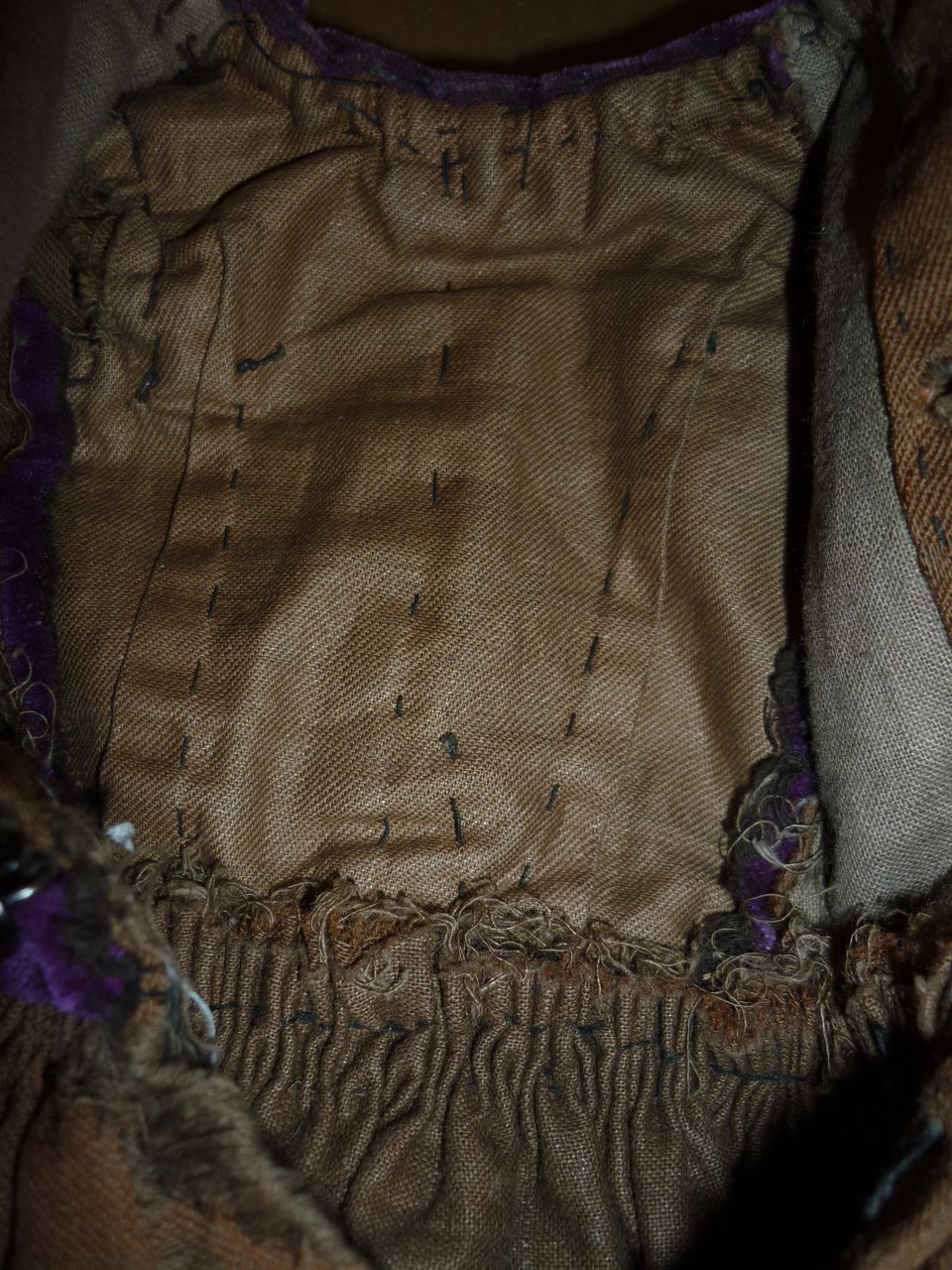 Antique Doll Dress -Wool and Velvet~ Shoe Buttons & Bow Accents Antique Doll Dress -Wool and Velvet~ Shoe Buttons & Bow Accents