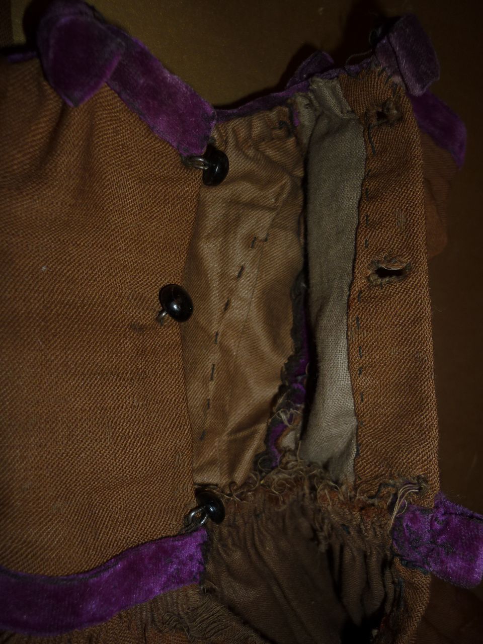 Antique Doll Dress -Wool and Velvet~ Shoe Buttons & Bow Accents Antique Doll Dress -Wool and Velvet~ Shoe Buttons & Bow Accents