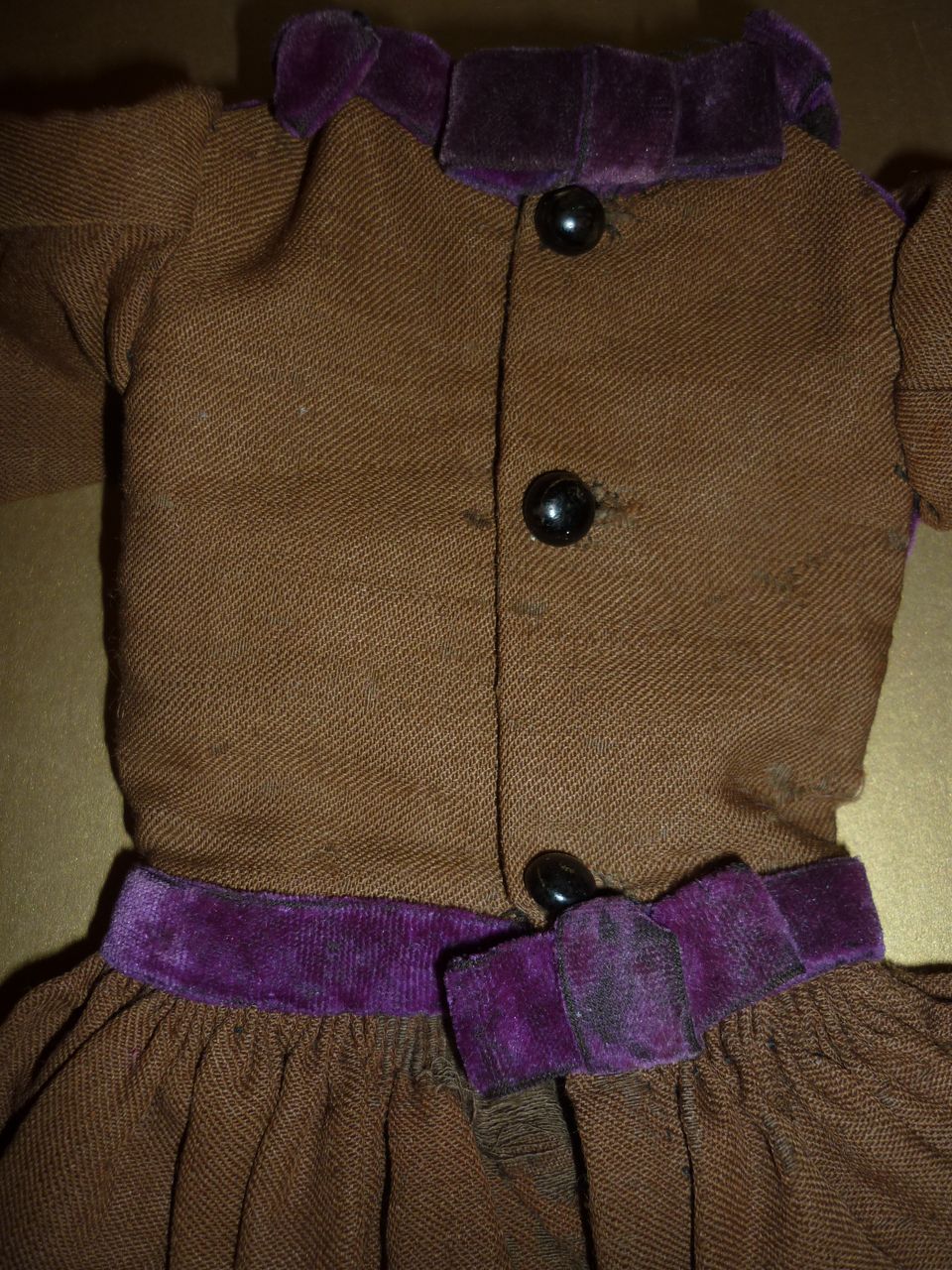Antique Doll Dress -Wool and Velvet~ Shoe Buttons & Bow Accents Antique Doll Dress -Wool and Velvet~ Shoe Buttons & Bow Accents