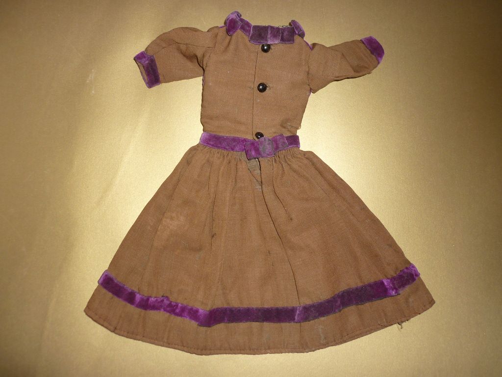 Antique Doll Dress -Wool and Velvet~ Shoe Buttons & Bow Accents Antique Doll Dress -Wool and Velvet~ Shoe Buttons & Bow Accents