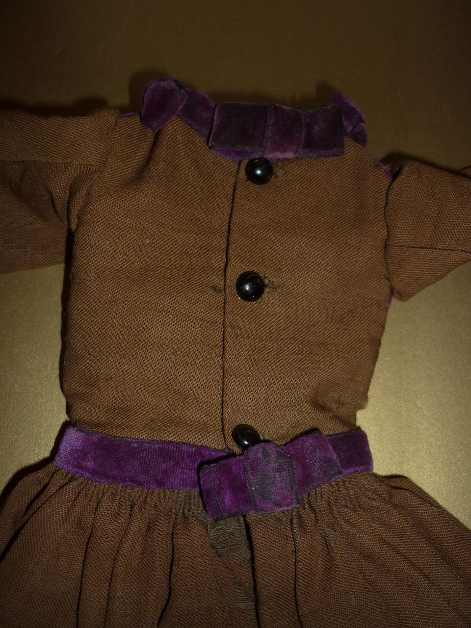 Antique Doll Dress -Wool and Velvet~ Shoe Buttons & Bow Accents Antique Doll Dress -Wool and Velvet~ Shoe Buttons & Bow Accents