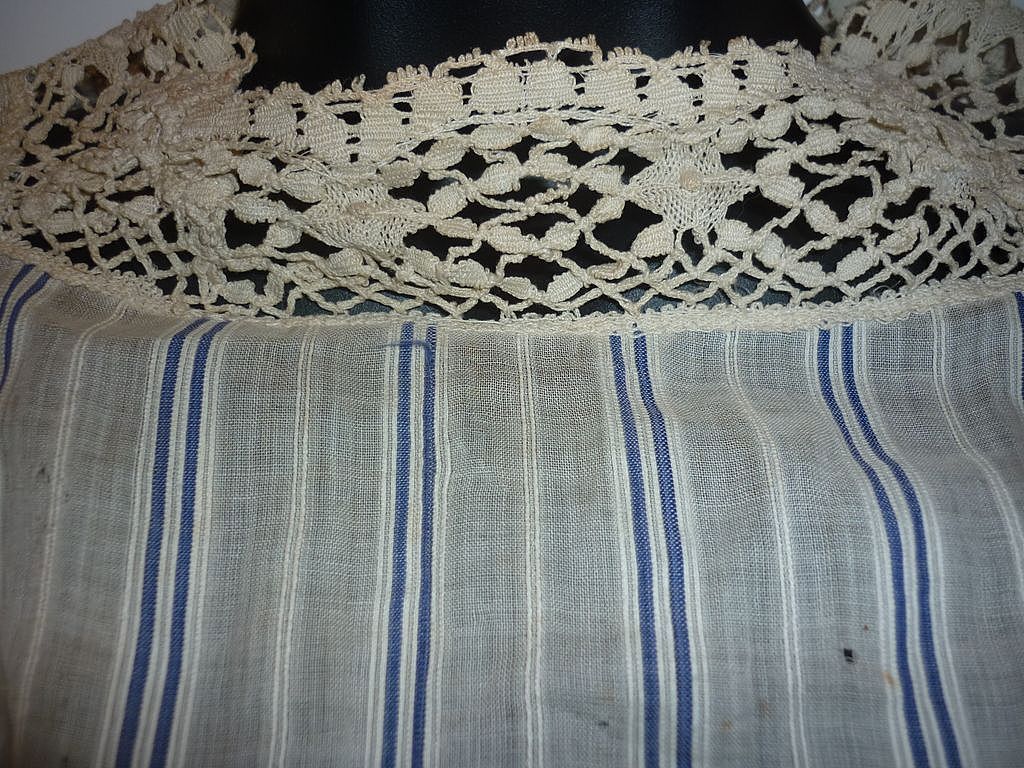Edwardian- Ladies- Tea Dress -Handmade Lace Inset -Striped Cotton -TLC Please Edwardian- Ladies- Tea Dress -Handmade Lace Inset -Striped Cotton -TLC Please