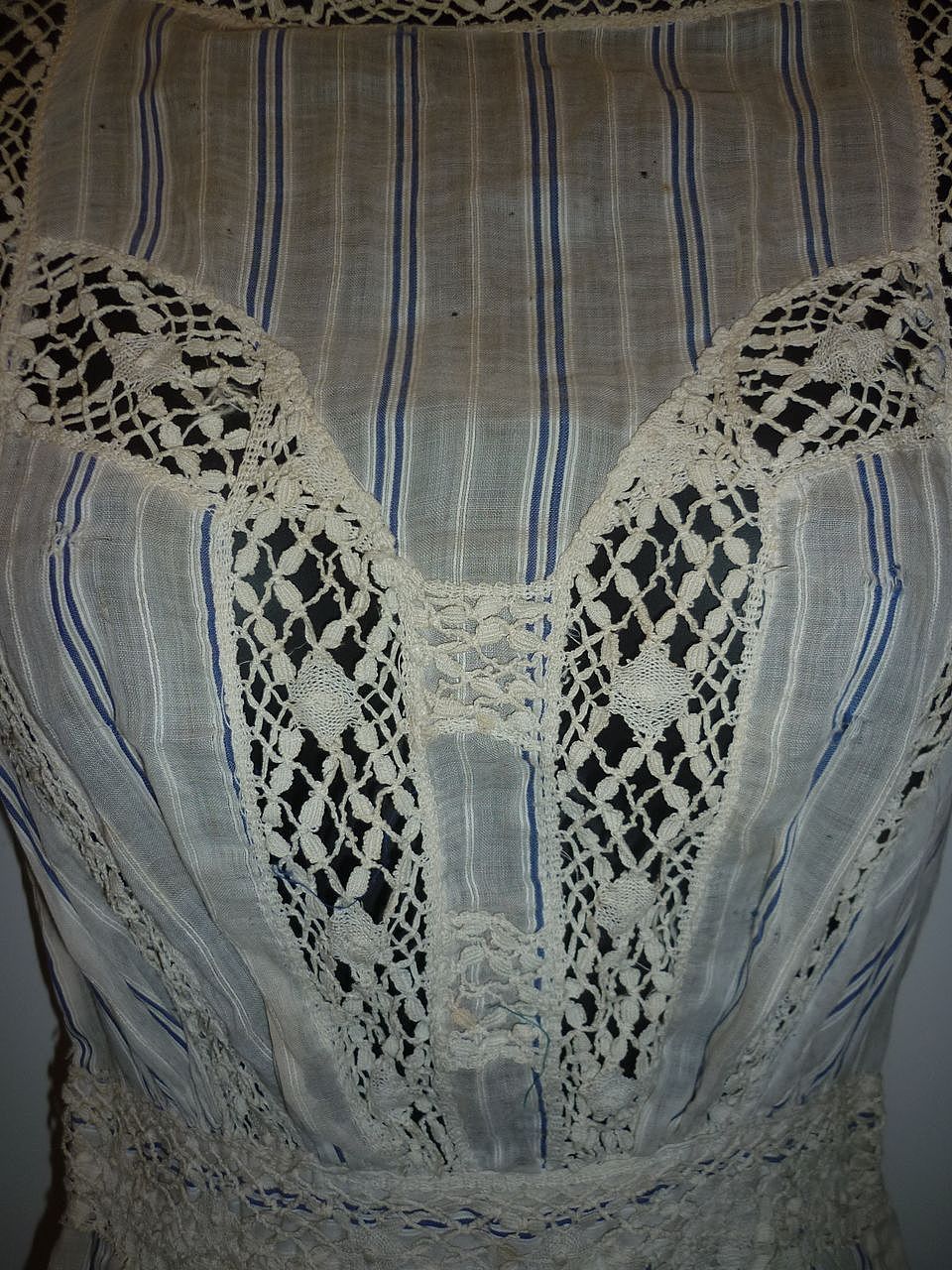 Edwardian- Ladies- Tea Dress -Handmade Lace Inset -Striped Cotton -TLC Please Edwardian- Ladies- Tea Dress -Handmade Lace Inset -Striped Cotton -TLC Please