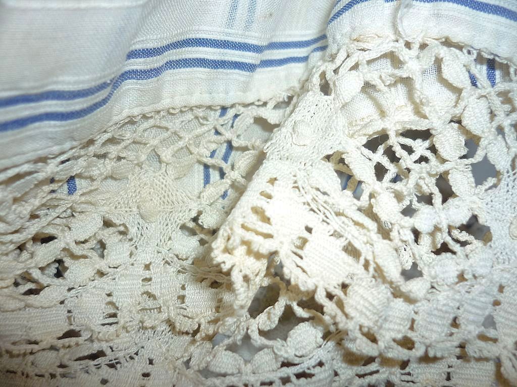 Edwardian- Ladies- Tea Dress -Handmade Lace Inset -Striped Cotton -TLC Please Edwardian- Ladies- Tea Dress -Handmade Lace Inset -Striped Cotton -TLC Please