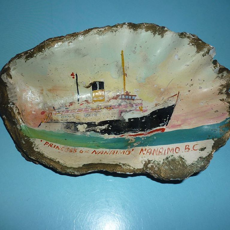 1950's ~Oyster Shell Painting~Nautical-Princess Of Nanaimo Ferry Boat -OOAK 1950's ~Oyster Shell Painting~Nautical-Princess Of Nanaimo Ferry Boat -OOAK