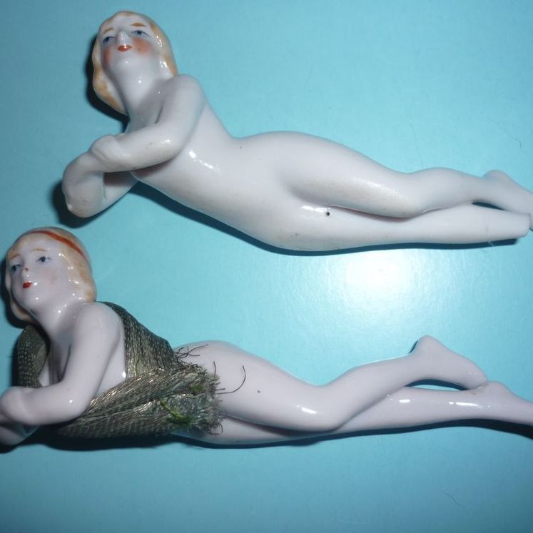 Pair of Bisque Bathing Beauty Figures -1920's -unmarked, German Pair of Bisque Bathing Beauty Figures -1920's -unmarked, German