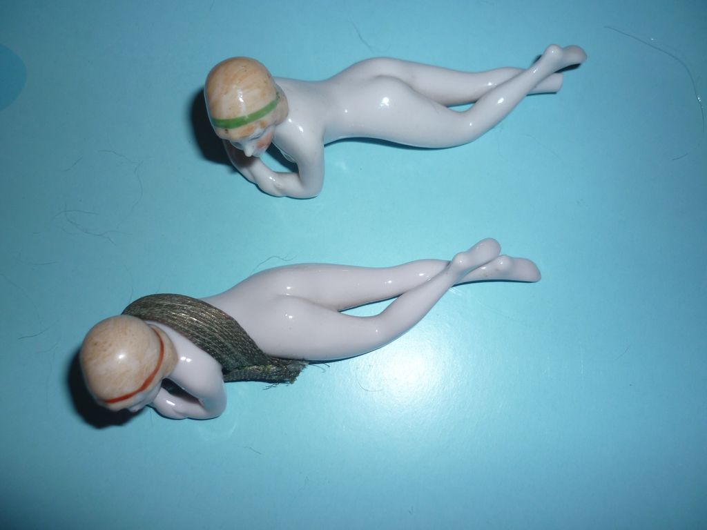 Pair of Bisque Bathing Beauty Figures -1920's -unmarked, German Pair of Bisque Bathing Beauty Figures -1920's -unmarked, German