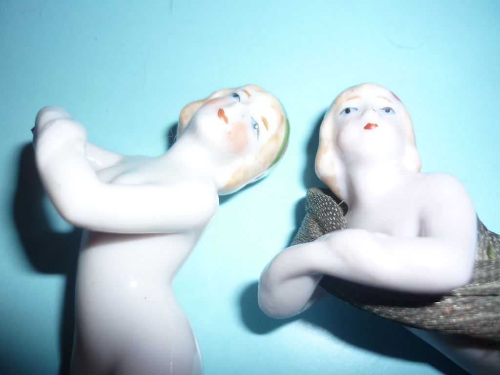 Pair of Bisque Bathing Beauty Figures -1920's -unmarked, German Pair of Bisque Bathing Beauty Figures -1920's -unmarked, German