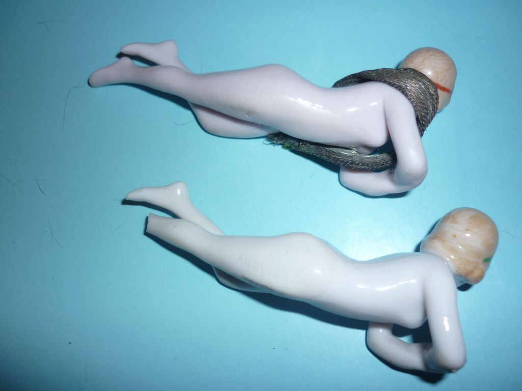 Pair of Bisque Bathing Beauty Figures -1920's -unmarked, German Pair of Bisque Bathing Beauty Figures -1920's -unmarked, German