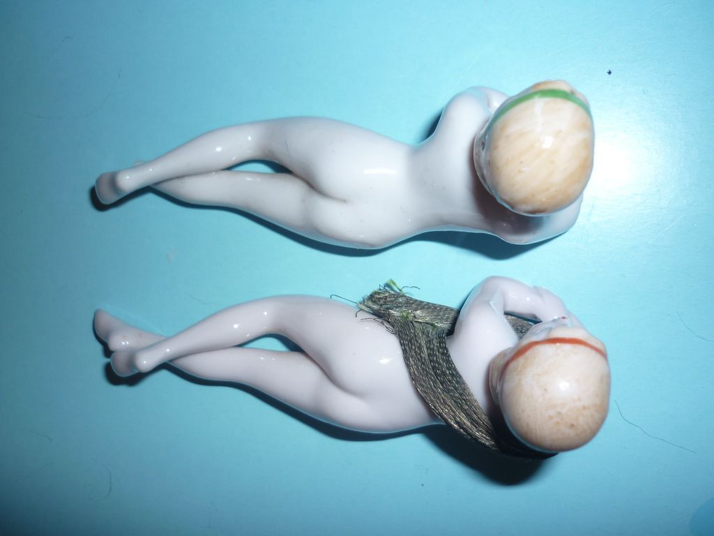 Pair of Bisque Bathing Beauty Figures -1920's -unmarked, German Pair of Bisque Bathing Beauty Figures -1920's -unmarked, German