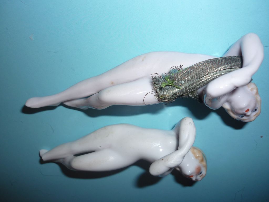 Pair of Bisque Bathing Beauty Figures -1920's -unmarked, German Pair of Bisque Bathing Beauty Figures -1920's -unmarked, German