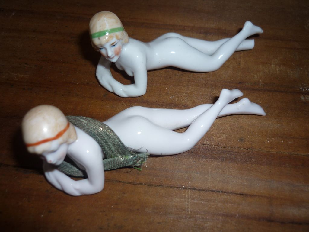Pair of Bisque Bathing Beauty Figures -1920's -unmarked, German Pair of Bisque Bathing Beauty Figures -1920's -unmarked, German