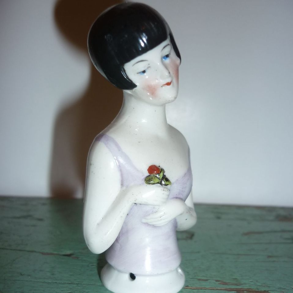 German Half Doll- Bisque Flapper Girl -3" tall German Half Doll- Bisque Flapper Girl -3" tall