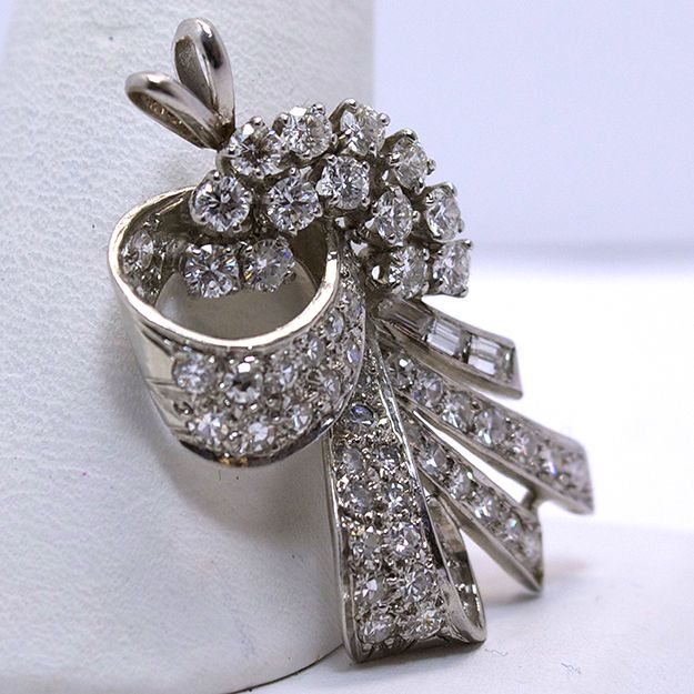 14K Art Deco Revival 2CT Diamond Ribbon Pendant 14K Art Deco Revival 2CT Diamond Ribbon Pendant