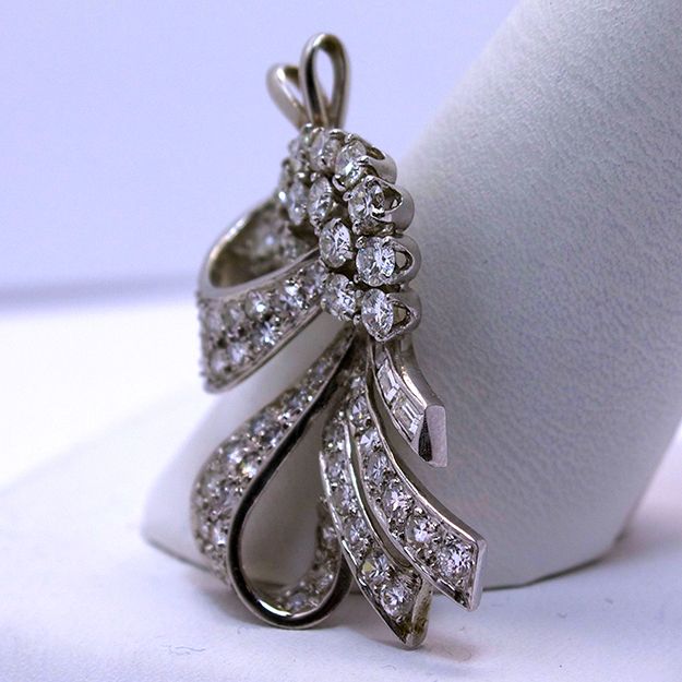 14K Art Deco Revival 2CT Diamond Ribbon Pendant 14K Art Deco Revival 2CT Diamond Ribbon Pendant