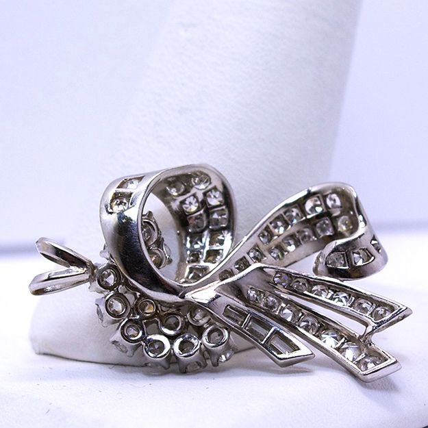 14K Art Deco Revival 2CT Diamond Ribbon Pendant 14K Art Deco Revival 2CT Diamond Ribbon Pendant