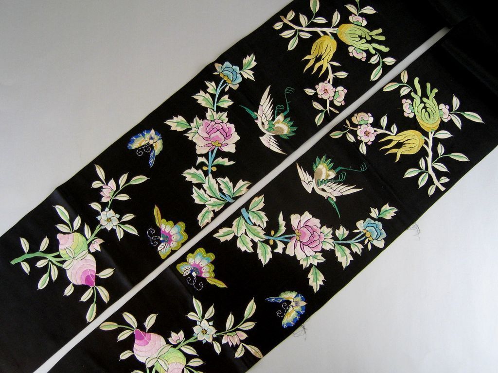 Antique Chinese Embroidered Sleeve Band Panels c.1900 Unused Antique Chinese Embroidered Sleeve Band Panels c.1900 Unused