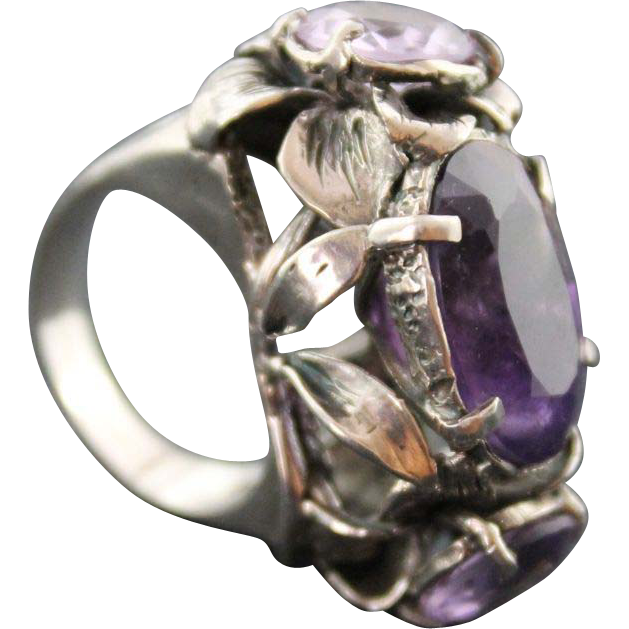 Ring Sterling Silver Three Amethyst Ring Sterling Silver Three Amethyst