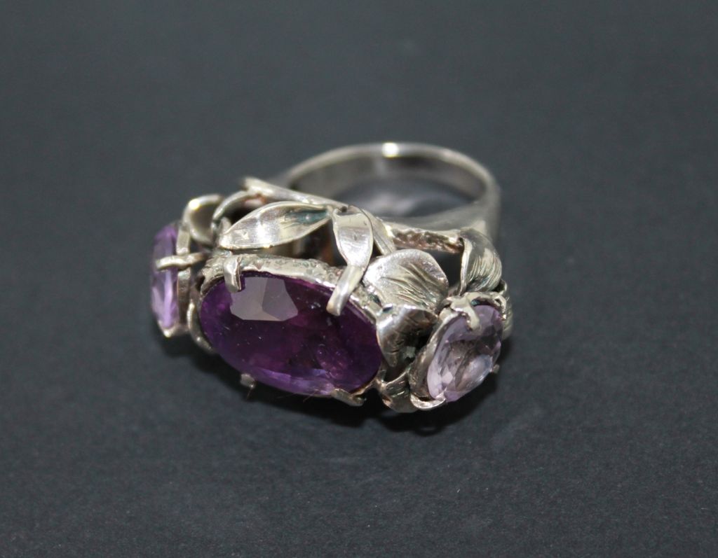 Ring Sterling Silver Three Amethyst Ring Sterling Silver Three Amethyst