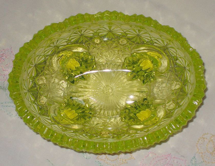 Uranium Glass Daisy and Button Pattern by Anchor Hocking Uranium Glass Daisy and Button Pattern by Anchor Hocking