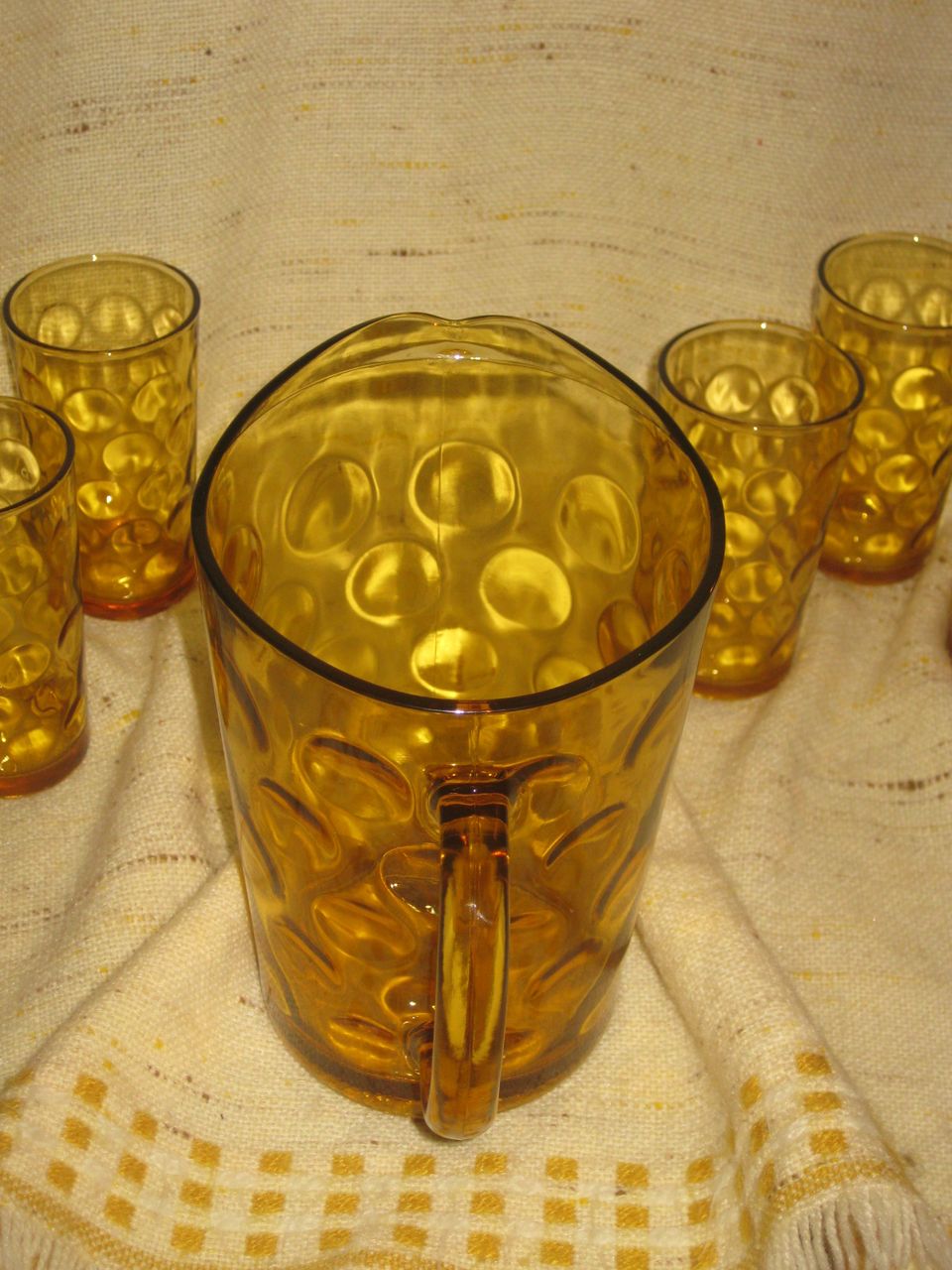 Hazel Atlas El Dorado Amber Glass Pitcher with Six Glasses Hazel Atlas El Dorado Amber Glass Pitcher with Six Glasses