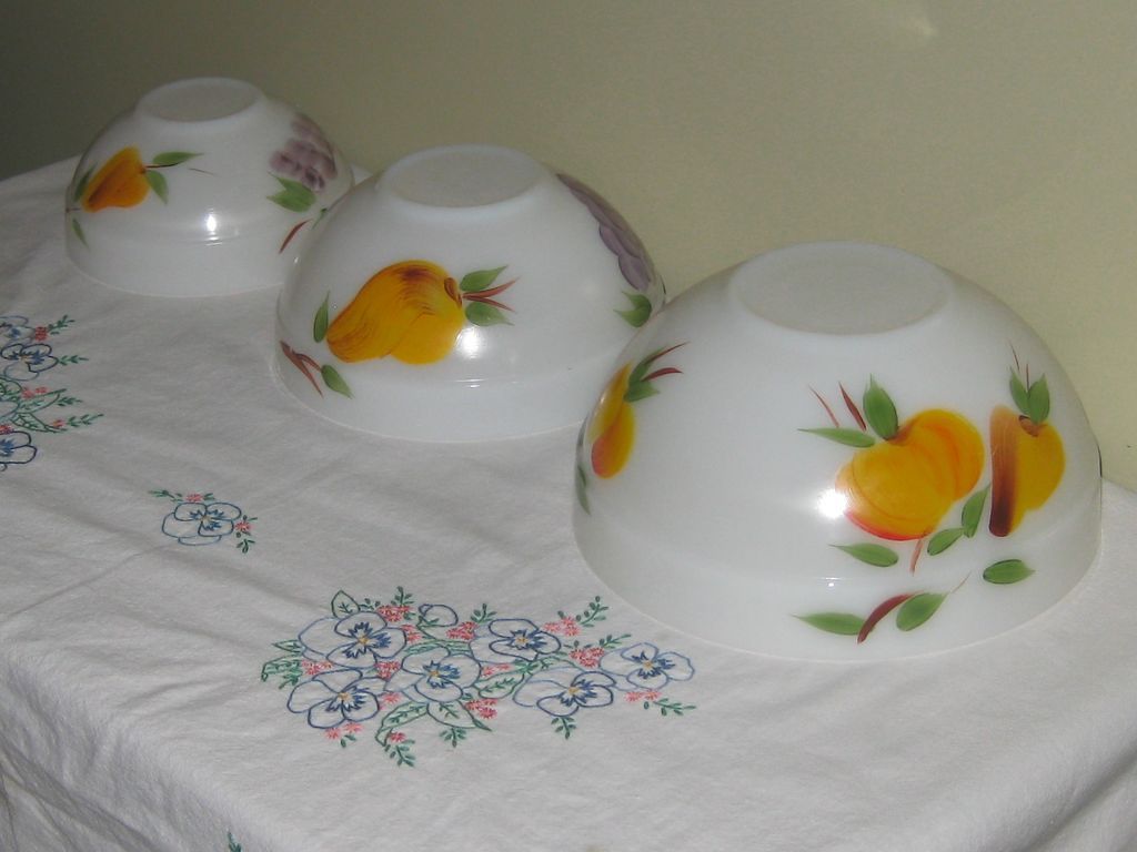 Gay Fad Fruits Fire King Mixing Bowl Set of Three Gay Fad Fruits Fire King Mixing Bowl Set of Three