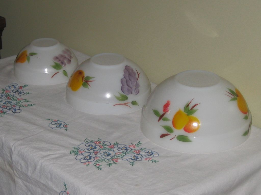 Gay Fad Fruits Fire King Mixing Bowl Set of Three Gay Fad Fruits Fire King Mixing Bowl Set of Three