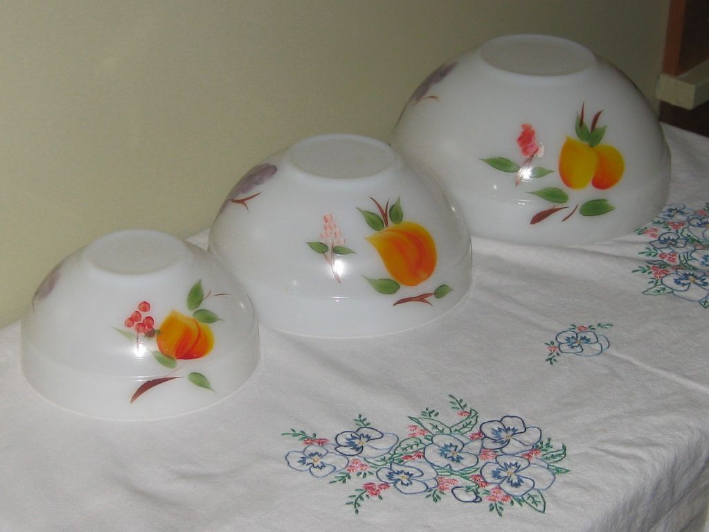 Gay Fad Fruits Fire King Mixing Bowl Set of Three Gay Fad Fruits Fire King Mixing Bowl Set of Three